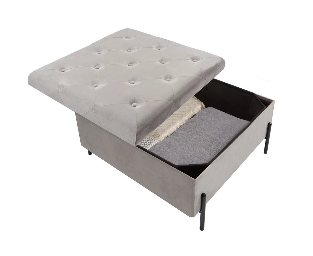Grey Velvet Storage Ottoman with Metal Legs W8732