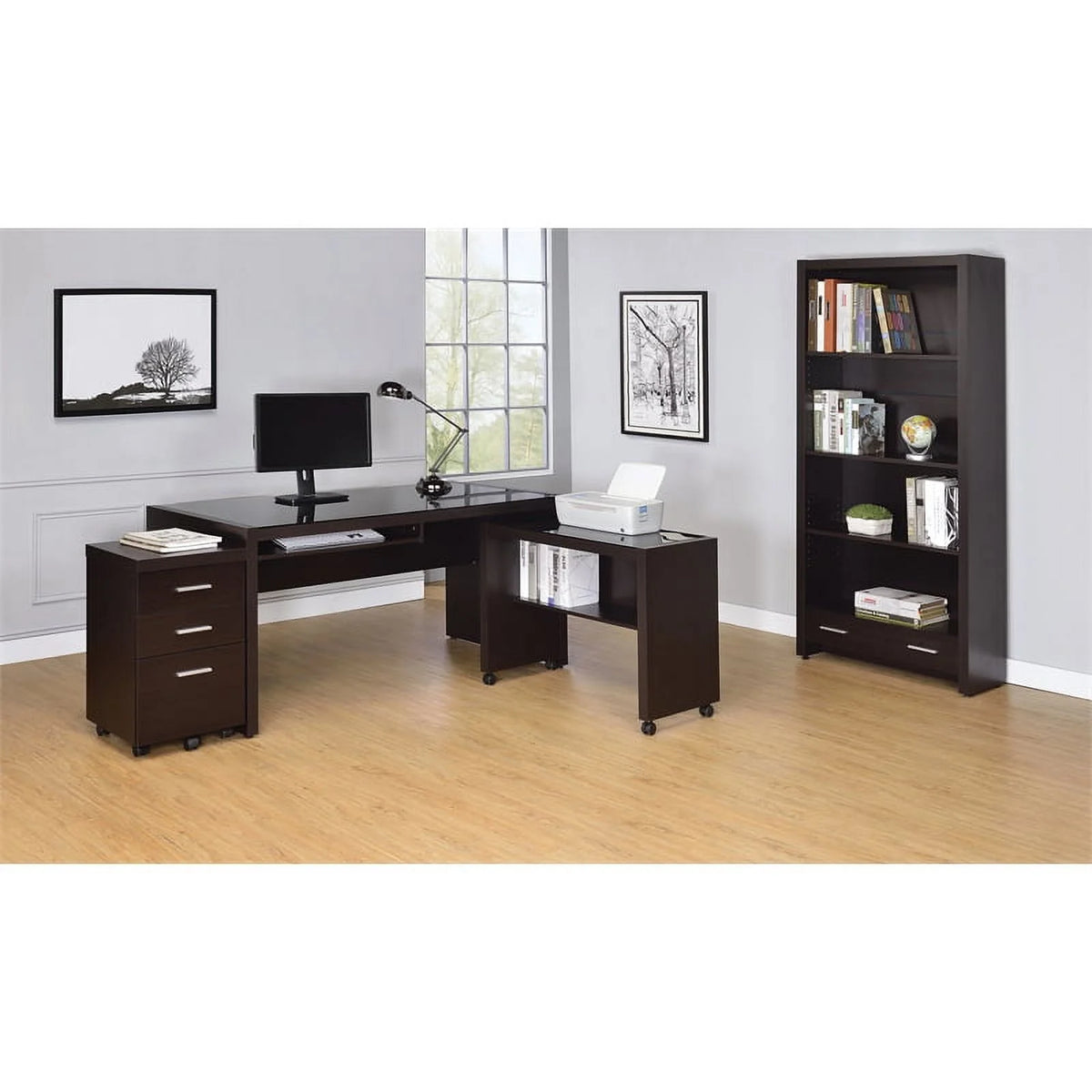 3 Piece Set with Computer Desk File Cabinet Bookcase W4086