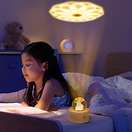 3D Crystal Ball Music Box with LED Light and Rotating Wooden Base L781