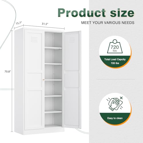 White Storage Cabinet with Doors and Adjustable Shelves M197