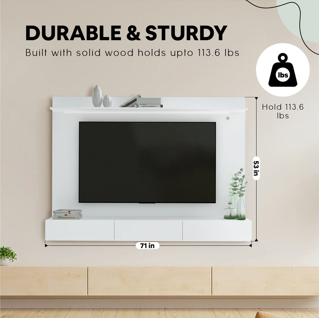 White Floating Entertainment Center with LED Strip, Drawers and Shelf L591