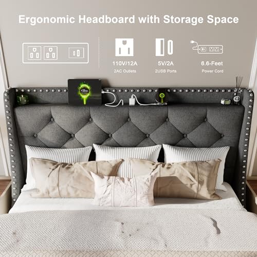 Full Wingback Upholstered Storage Headboard Bed Frame A5540