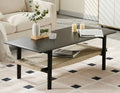 Farmhouse 2-Tier Coffee Table with Rattan Storage Shelf E637946