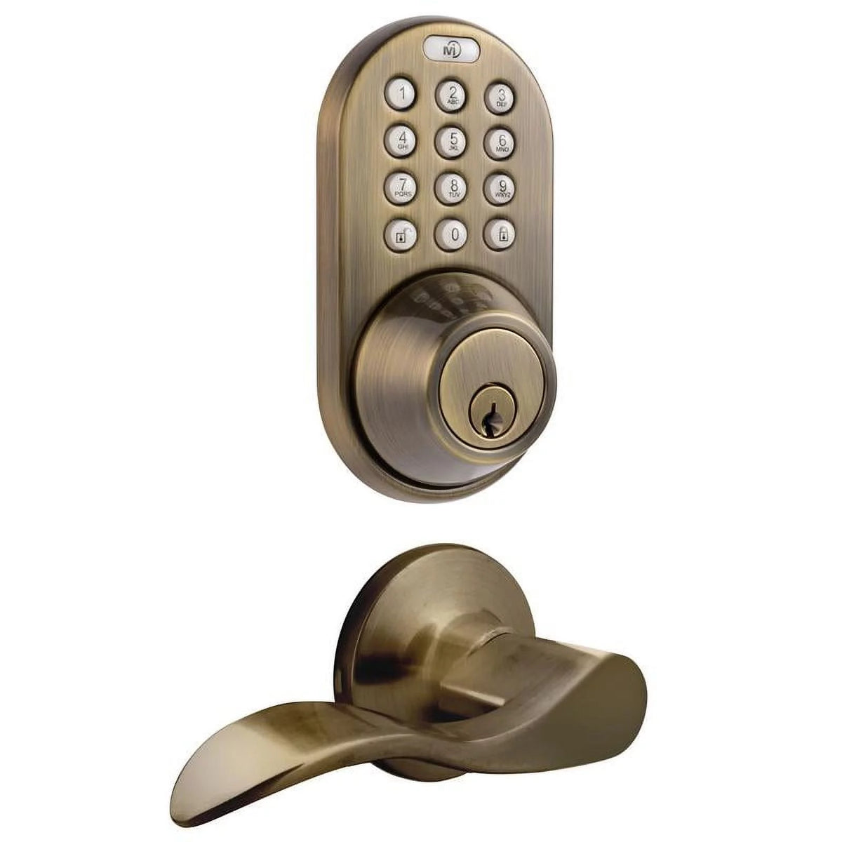 Keyless Entry Deadbolt and Lever Handle Door Lock Combo Pack Antique Brass P694632