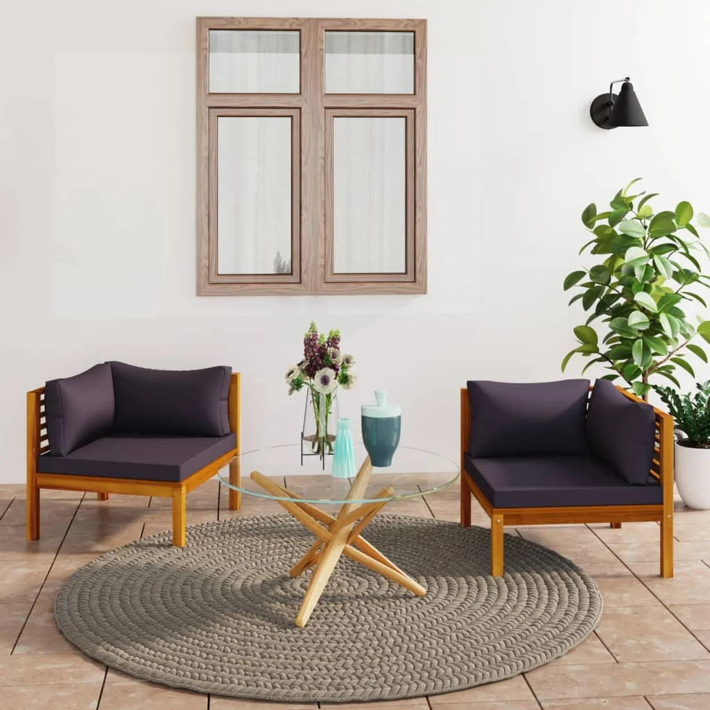 Dark Gray Cushions Solid Acacia Wood Corner Sofas H5910