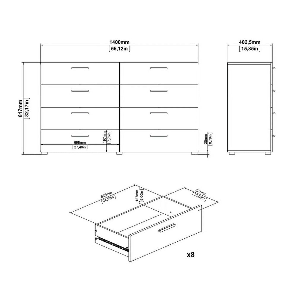 White 8 Drawer Engineered Wood Dresser X475