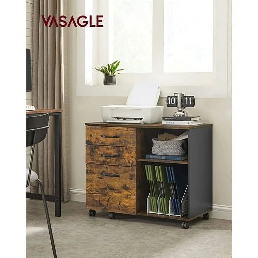 3 Drawer File Cabinet with Open Storage Shelves U79671