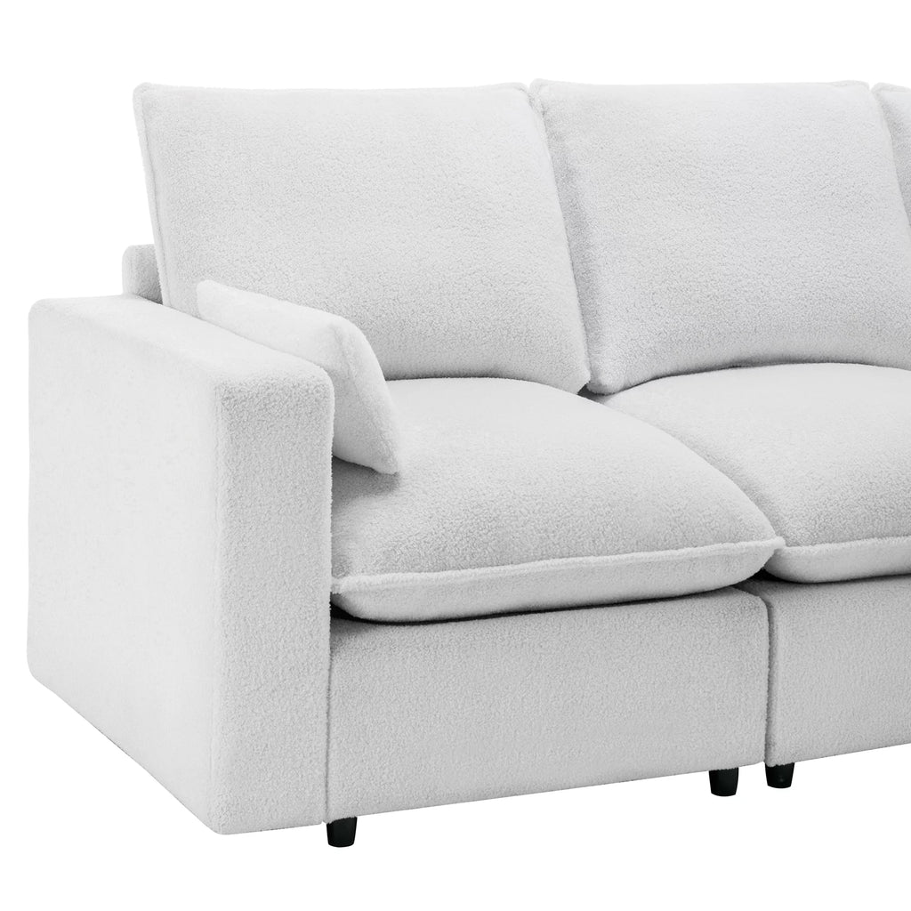 3 Seater White Teddy Fabric Sofa with Pillows A68304