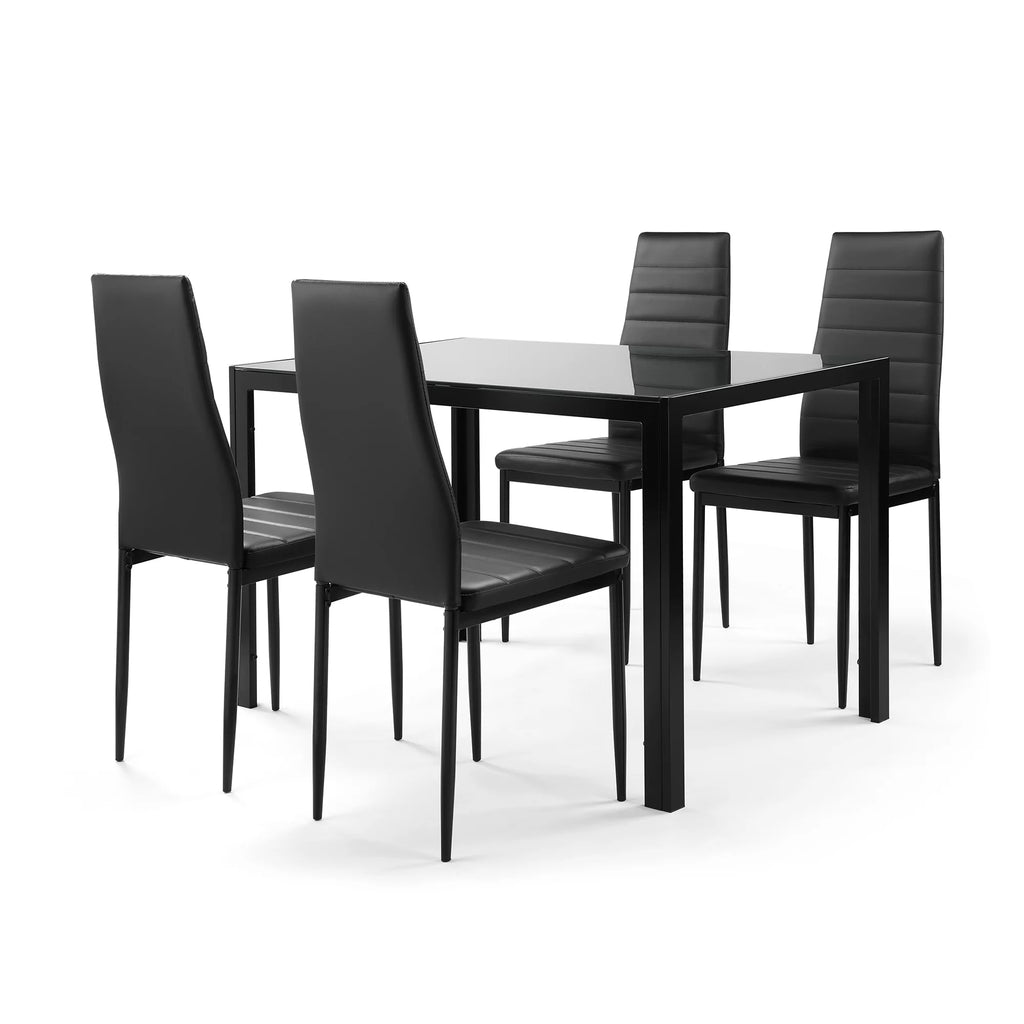 5 Pieces Tempered Glass Dining Table Set with 4 Faux Leather Chairs M53094