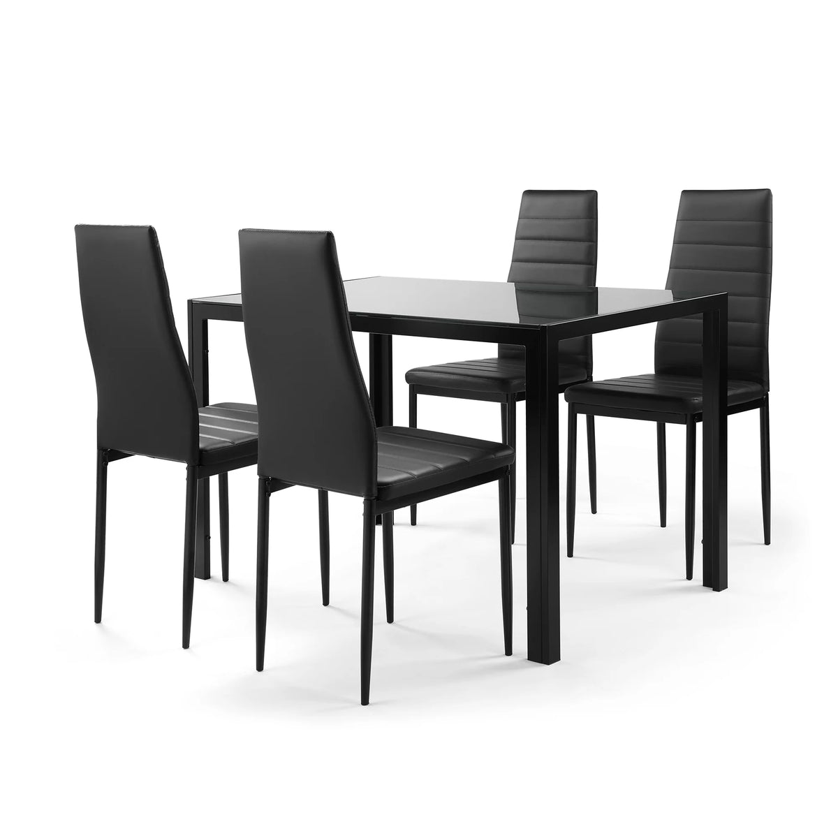 5 Pieces Tempered Glass Dining Table Set with 4 Faux Leather Chairs M53094