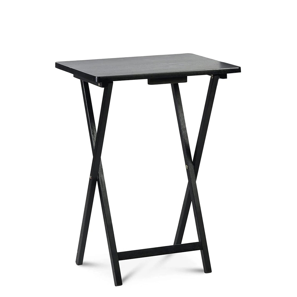 Black 5 Piece Set Folding TV Tray Tables with Storage Rack Q2583