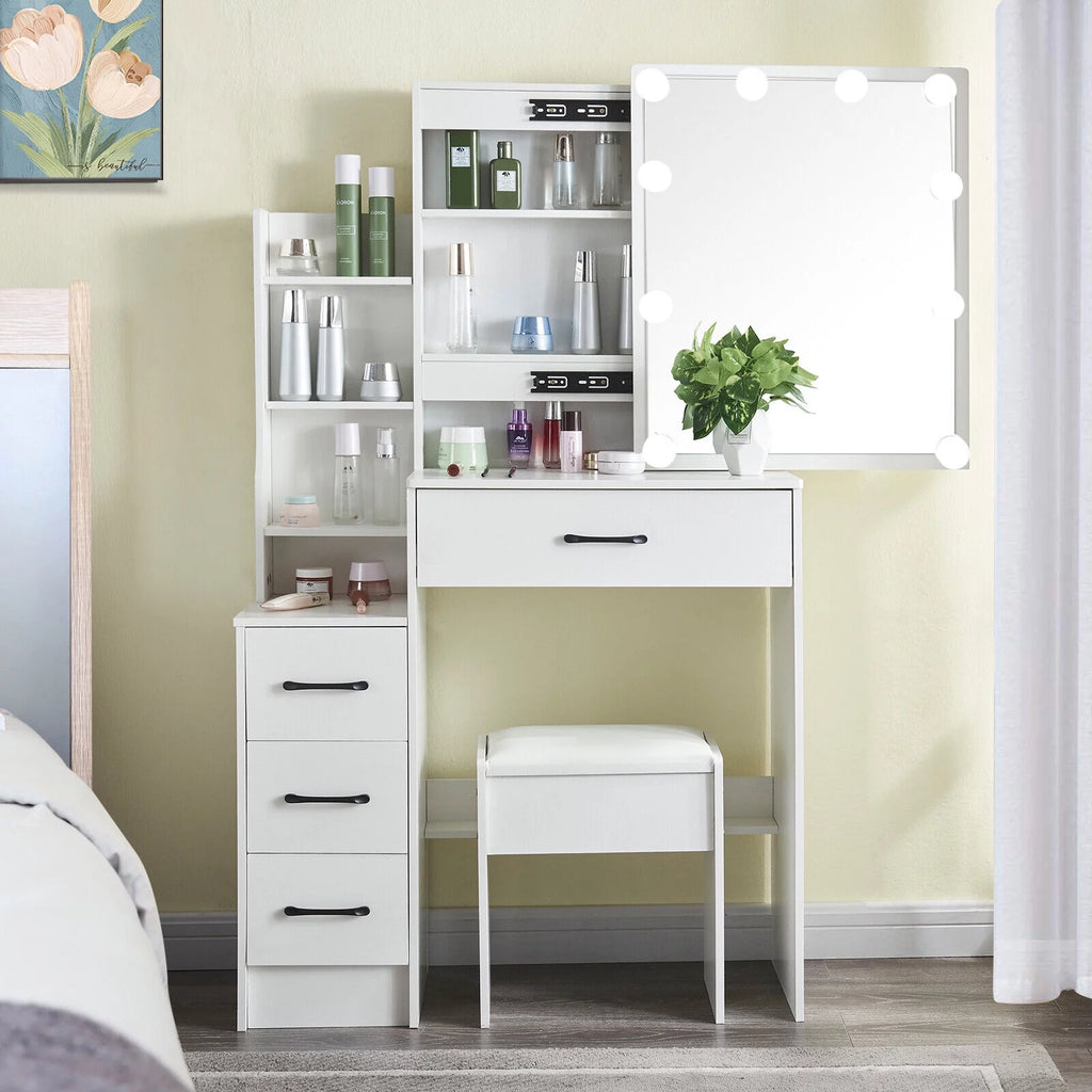 4 Drawer Makeup Vanity Desk with Stool Mirror and Light L39330