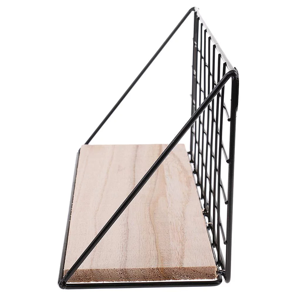 Rectangle Wall Shelf Unit, Wooden and Black Metal Floating Shelves C1090