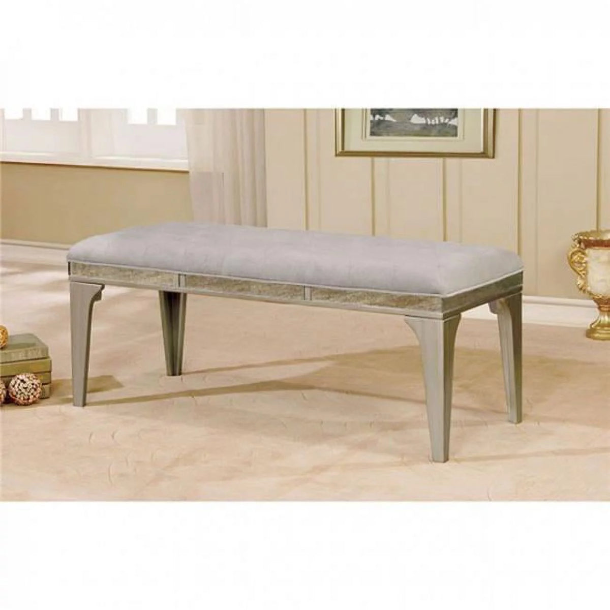 Gray Wooden Bench with Cushioned Seat Q463230