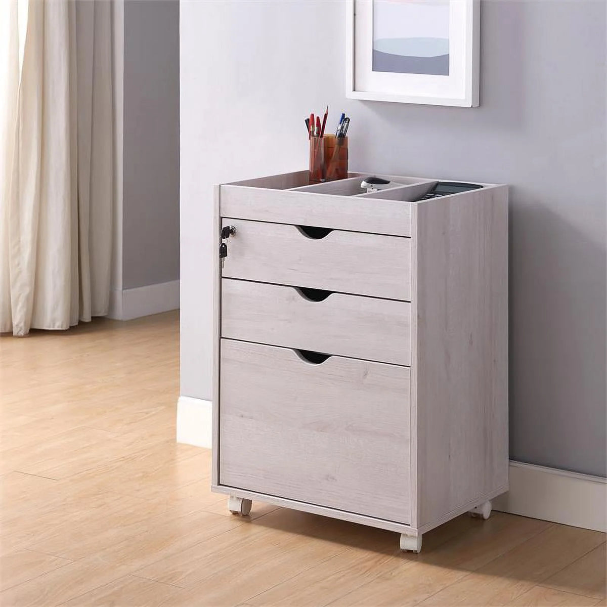 White Wood 3-Drawer File Cabinet U195