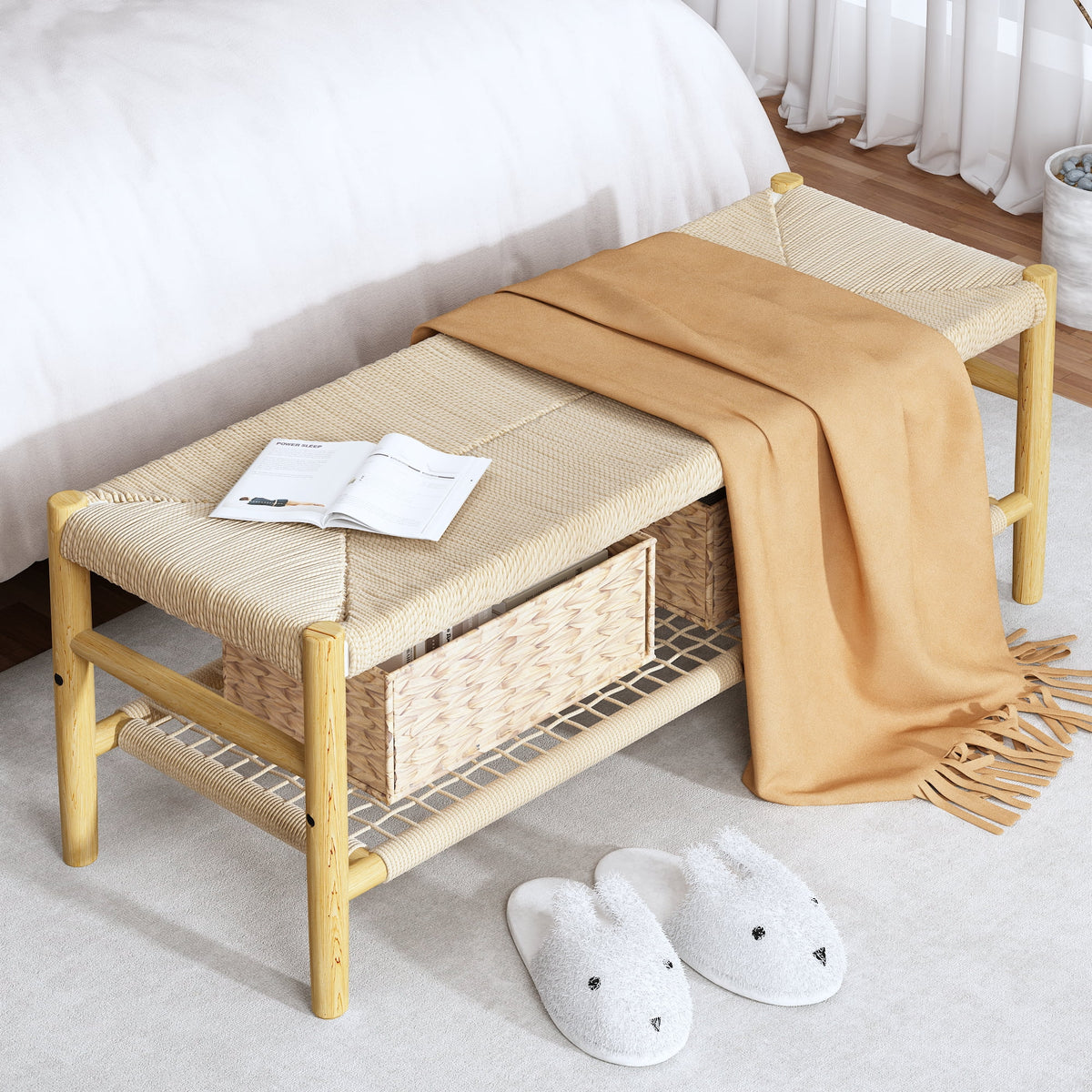 39 inch Rattan Storage Bench with 2 Baskets L52367