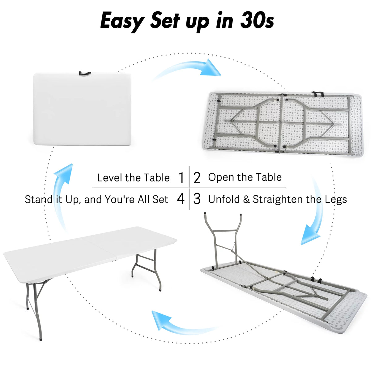 6FT Fold-in-Half White Portable Folding Table T43933