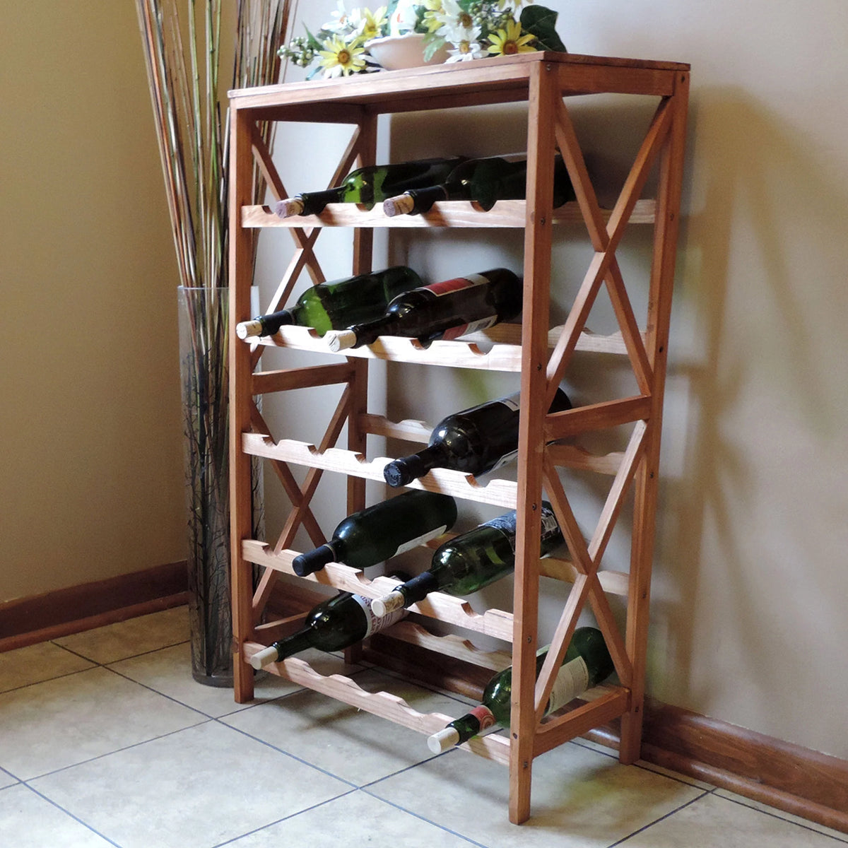 25-Bottle Freestanding Wine Rack with Tabletop Y458