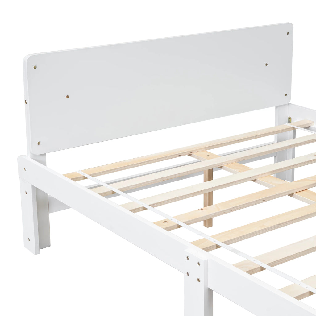 White Wood Platform Bed Frame with Headboard and Footboard Bench X15239