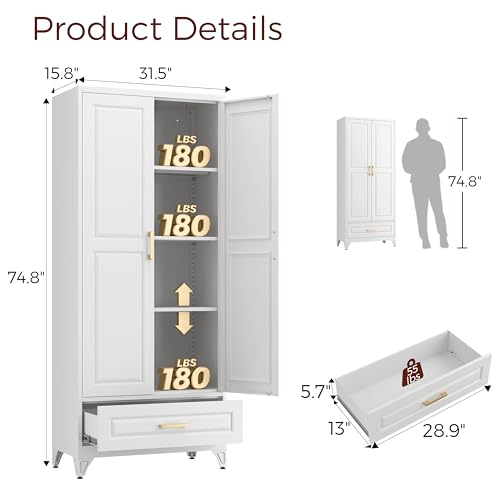 White 4 Adjustable Shelves Metal Pantry Cabinet N196108