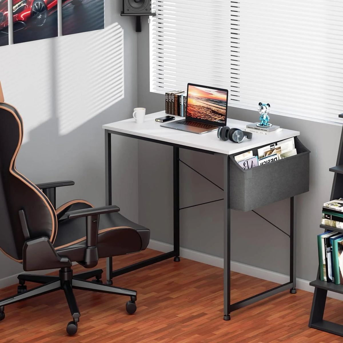 White Computer Desk with Storage Bag O2411