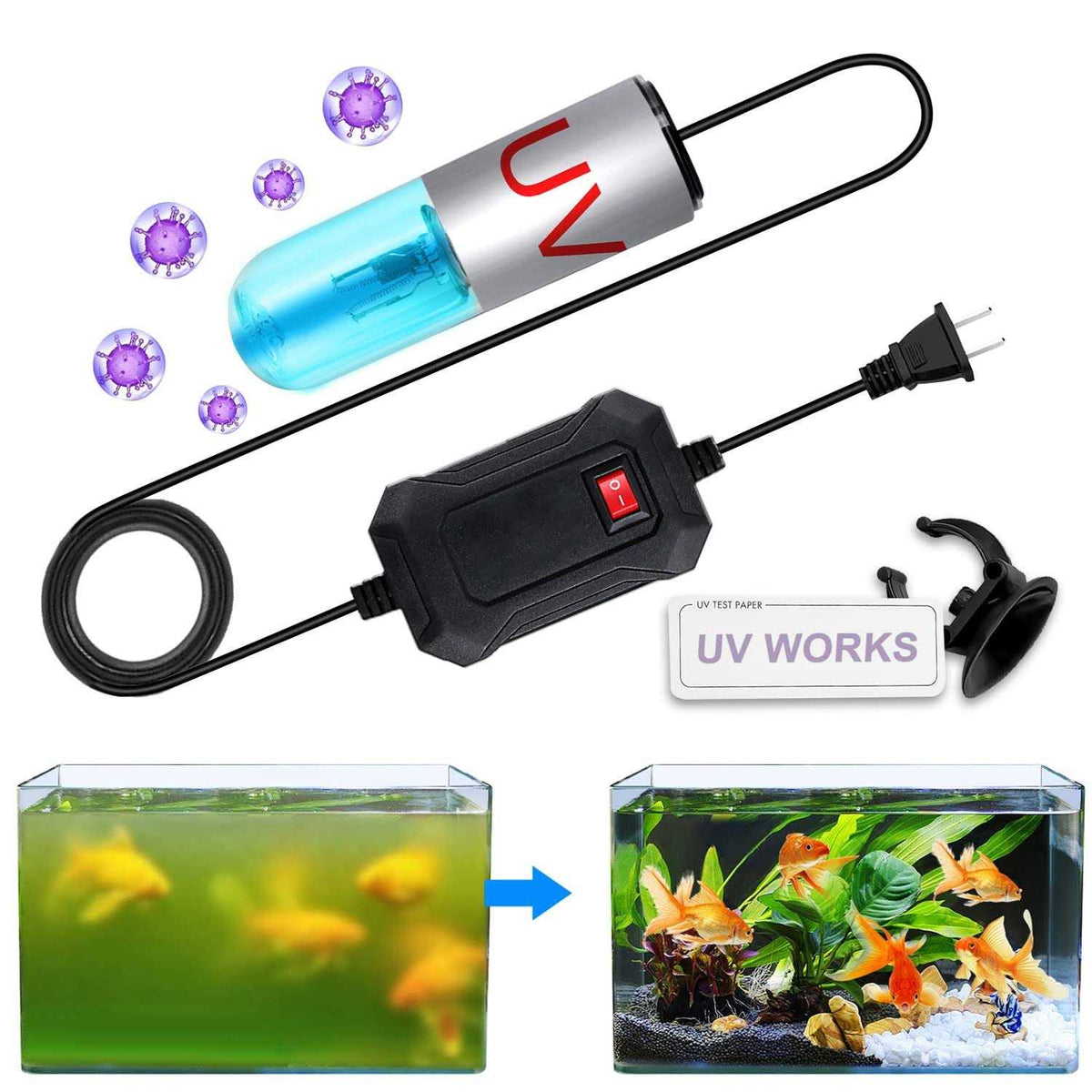 3 W Mini 13 W UV Sanitizer Submersible Aquarium Clean Light T1203