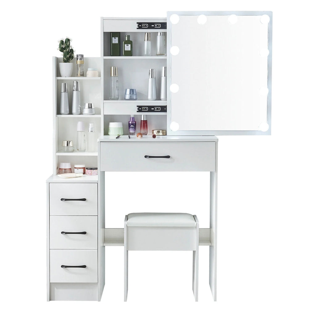 4 Drawer Makeup Vanity Desk with Stool Mirror and Light L39330