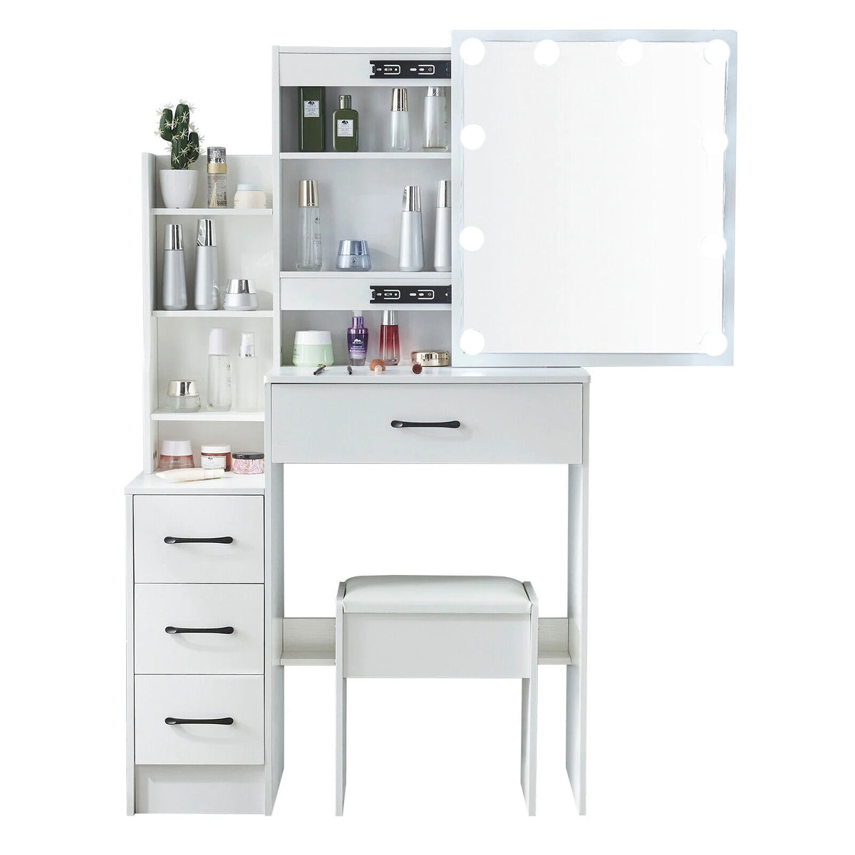 4 Drawer Makeup Vanity Desk with Stool Mirror and Light L39330