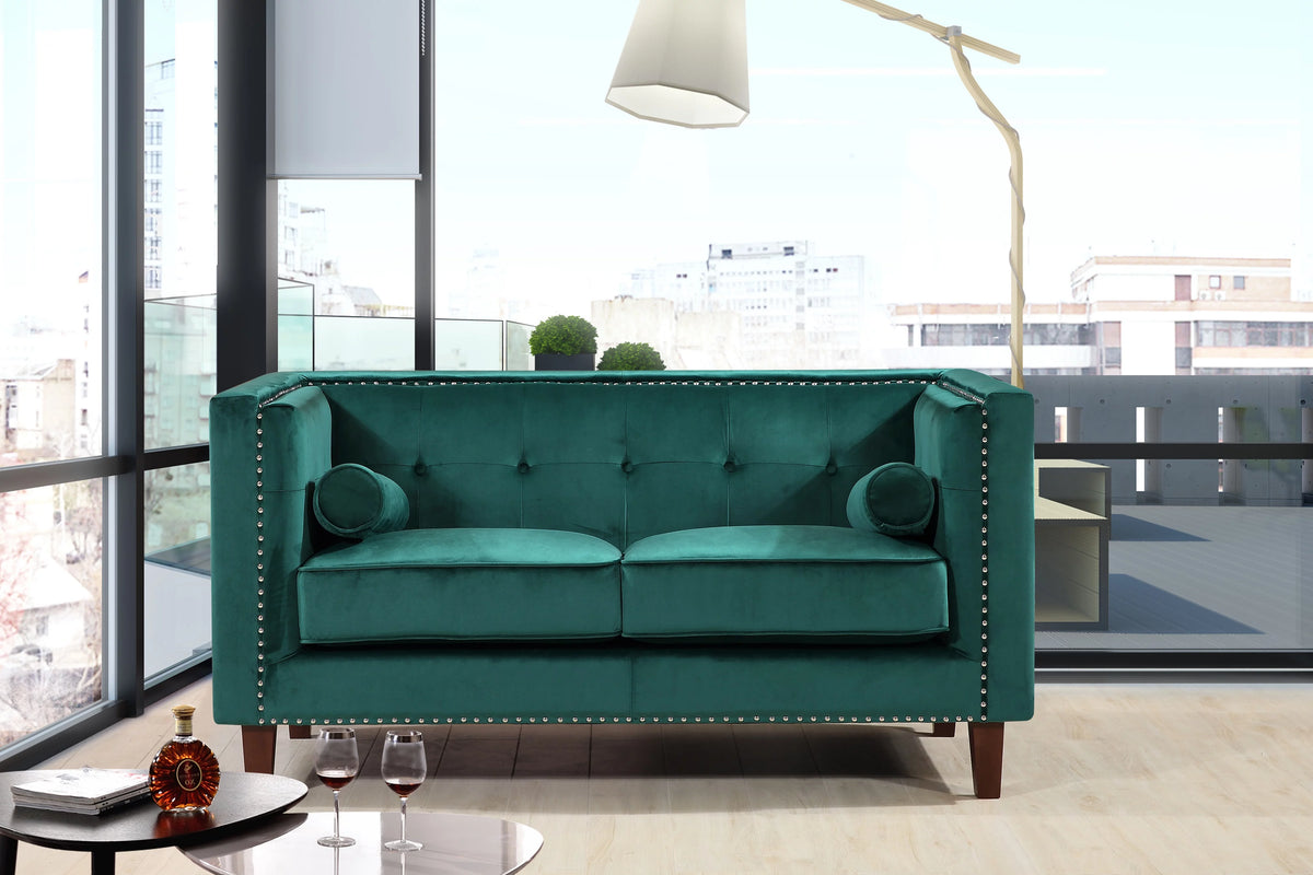 Green Velvet Tuxedo Arm Loveseat I97395