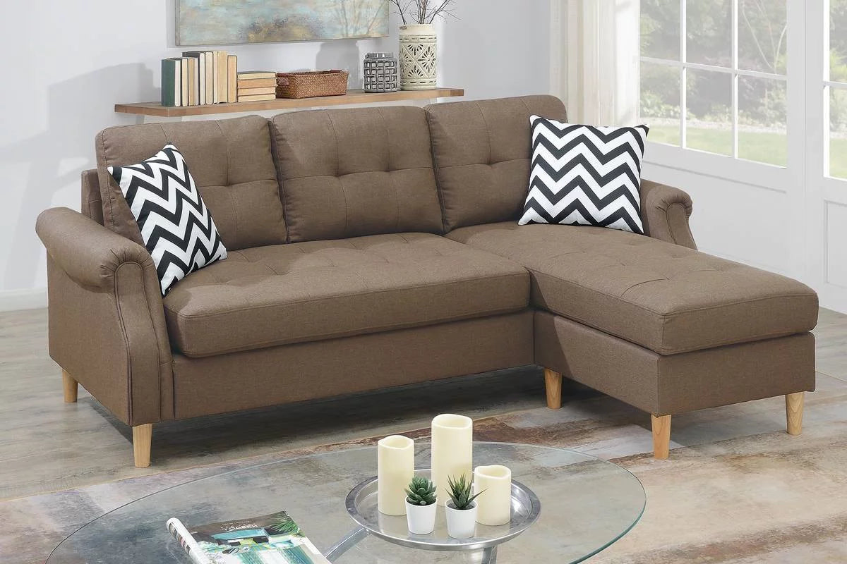 Reversible Sectional Sofa Set Polyfiber Light Coffee Cushion G6077