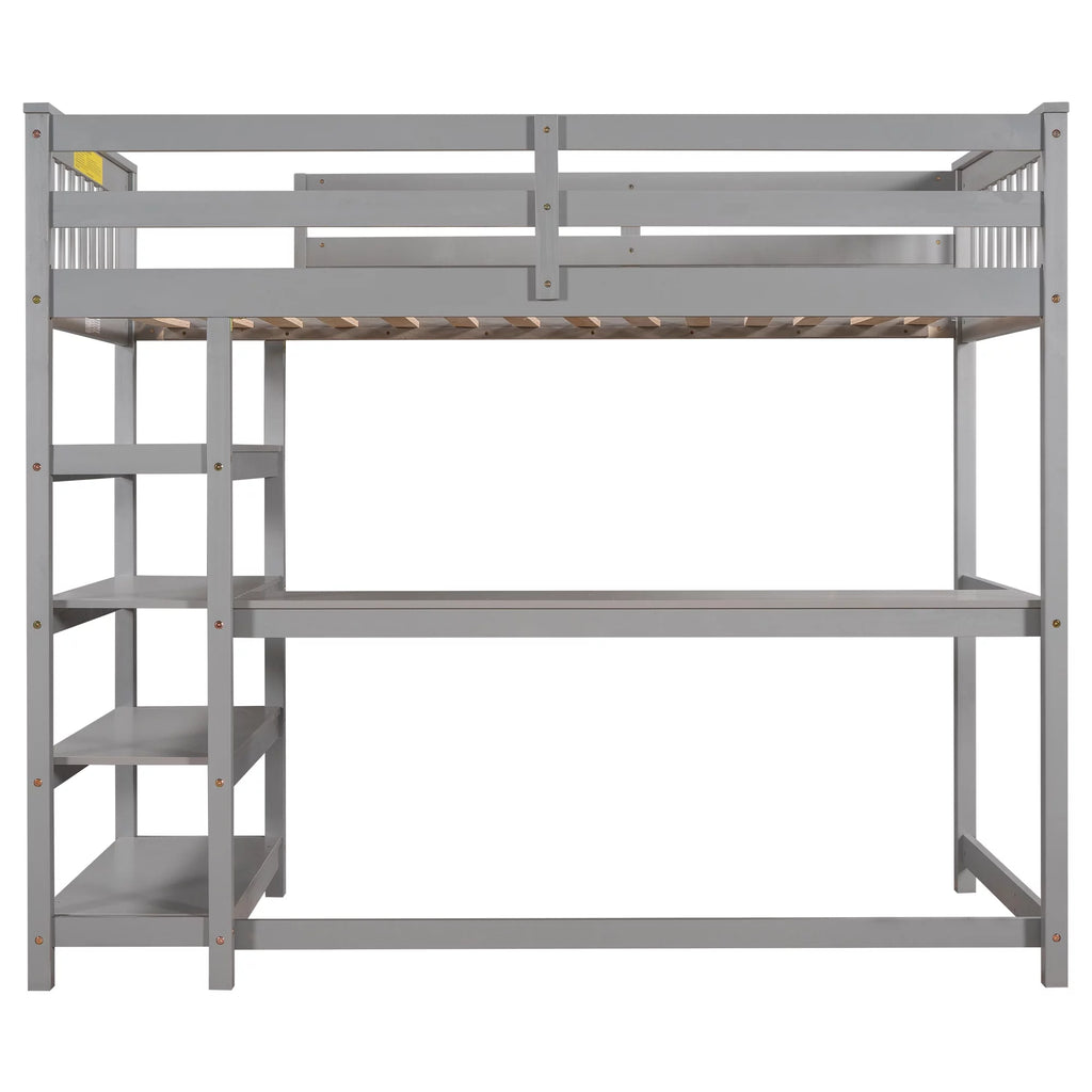Twin Size Loft Bed with Built-in Desk and Shelves A44105