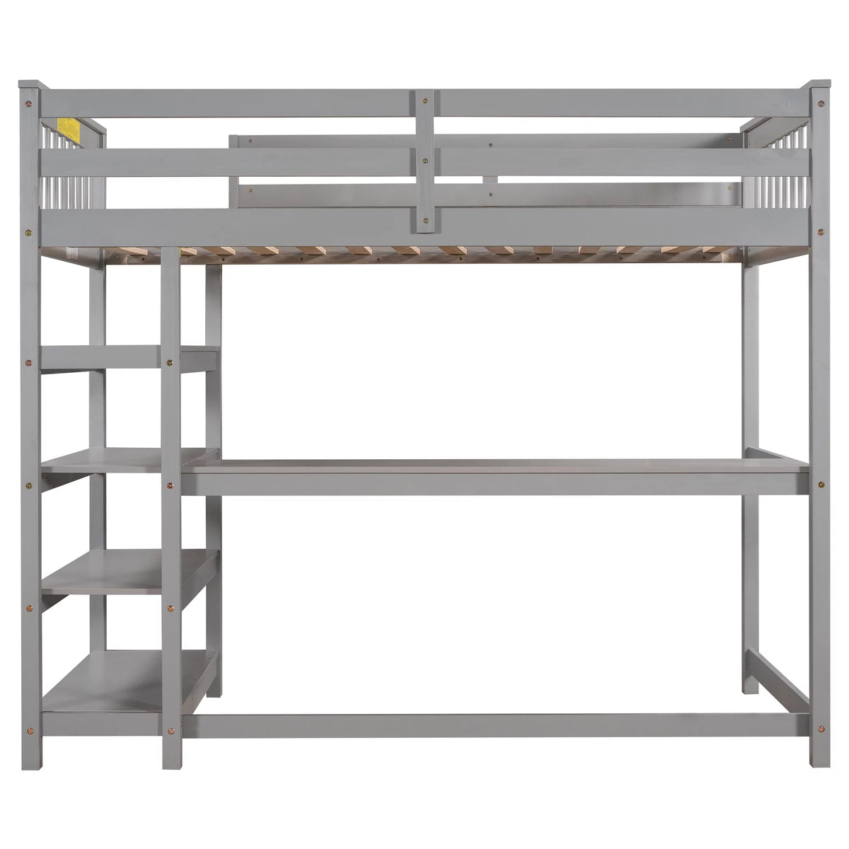 Twin Size Loft Bed with Built-in Desk and Shelves A44105