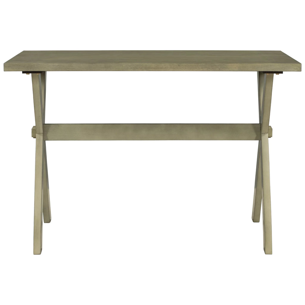 Farmhouse Rustic Wood Dining Table with X-shape Legs, Gray Green N770