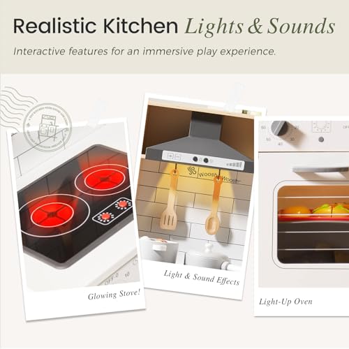 Wooden Kids Play Kitchen with Real Lights & Sounds O360