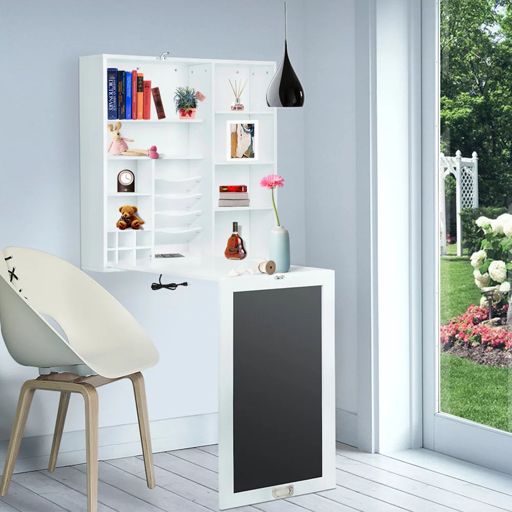 Collapsible Wall Mounted Desk with Storage Cabinet & Shelves A20379