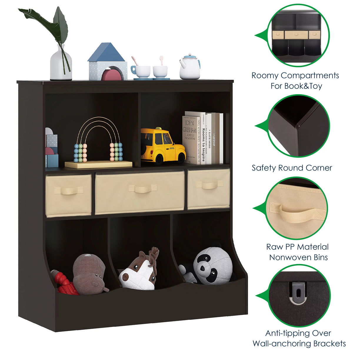 White Toy Storage Organizer with Bookcase U562